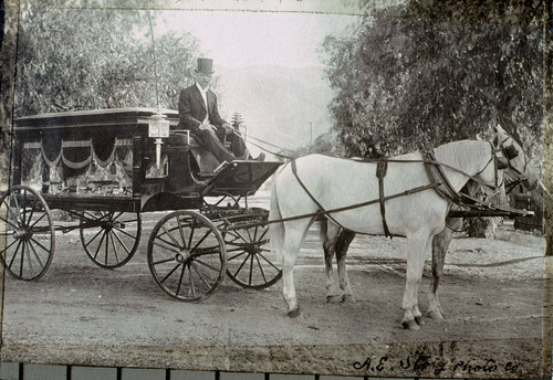 A Banning Undertaking Company horse-drawn hearse in Banning, California