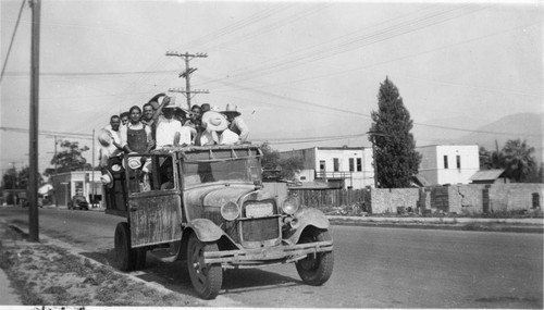 Mexican National workers in truck in downtown Banning, California