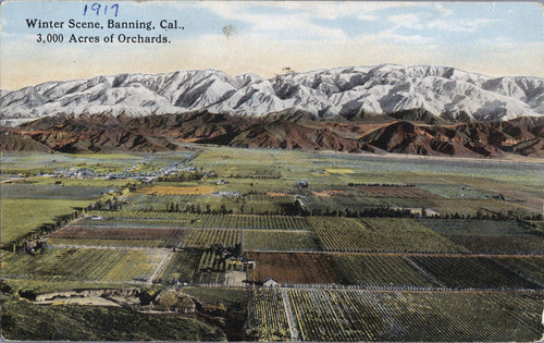 Color tinted panorama of early Banning, California