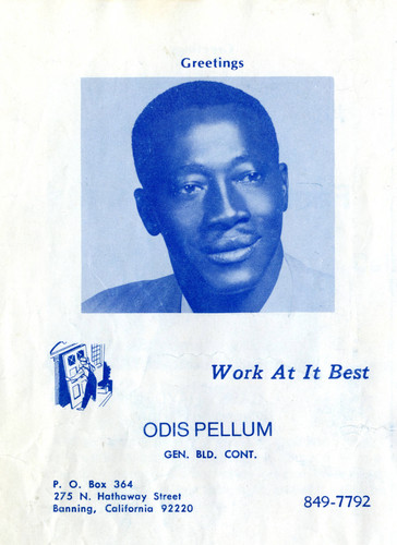 Advertising flyer for Banning, California contractor, Odis Pellum