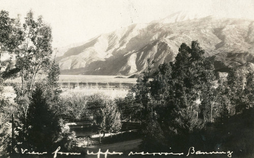 Photographic postcard of the ""Upper Reservoir"" in Banning, California