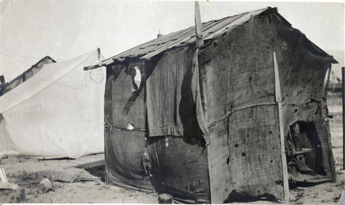 Migrant fruit picker's campsite in Banning, California