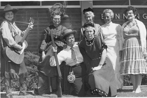 Banning Public Library staff posing in Stagecoach Days costumes