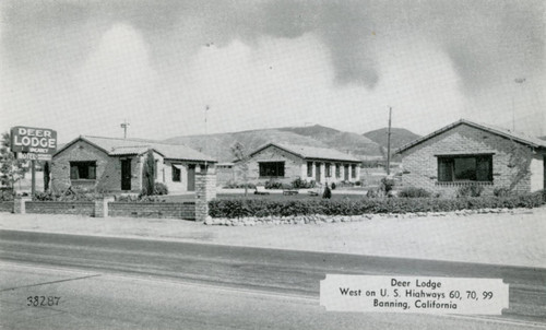 Photographic postcard of the Deer Lodge located at 1449 W. Ramsey Street in Banning, California