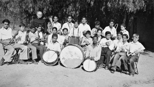The St. Boniface Indian/Industrial School Band with Father Gerard in Banning, California