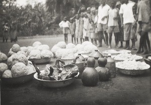 Food prepared for feast on anniversary day, Nigeria, ca. 1938