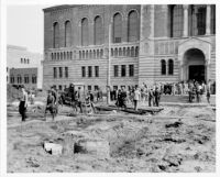 Moving to Westwood campus - Group exiting the Library (Powell Library), 1929