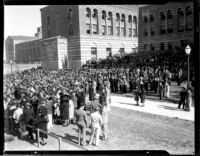 Kerckhoff Hall dedication - Onlookers with the Education Building (Moore Hall) in background, 1931