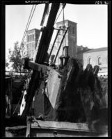 Physics-Biology Building addition under construction with Royce Hall in background, 1932