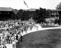 Vermont Avenue campus - Student union rally on Main Quad, 1929