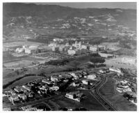 Aerial view of UCLA with Sorority Row in foreground, 1936