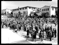 Hershey Hall dedication - Onlookers with Sorority Row in background, 1931