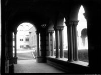 Royce Hall's east side portico looking towards the Chemistry Building (Haines Hall), c.1936