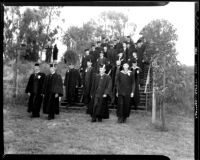 Commencement - Graduates led by faculty descending stairs, c.1941