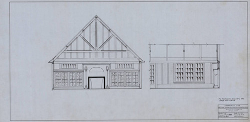 Community Club Section Showing Fireplace and Bookcases Hammond Lumber Co. Samoa, Calif