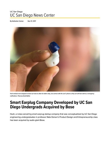 Smart Earplug Company Developed by UC San Diego Undergrads Acquired by Bose