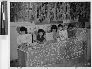 Children selling valentines, Jerome Relocation Center, Dermott, Arkansas, February 1944