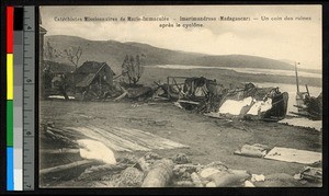 Wreckage standing after a cyclone, Madagascar, ca.1920-1940