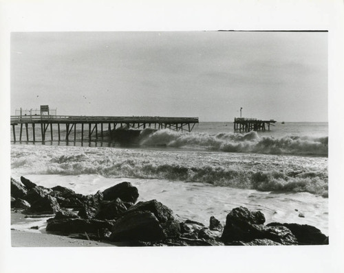 Paradise Cove pier after storm damage, 1983