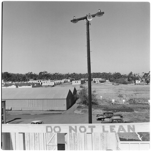 Camp Matthews, Bowling Alley Building, (roof top), Building No.353; view of Rifle Range; Lecture Halls, Building No.488; Quonset Huts