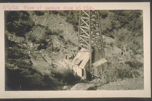 View of damage done at rig. March 1, 1914