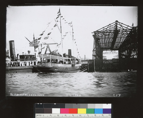 El Primero (steam yacht) launching (Union Iron Works, San Francisco?). [photographic print]