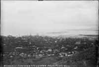 View over city and harbor from Punch Bowl, Honolulu, Hawaii. [negative]