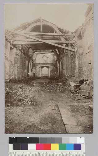 Ruins of Mission San Carlos Borromeo, Carmel (interior), California. [photographic print]