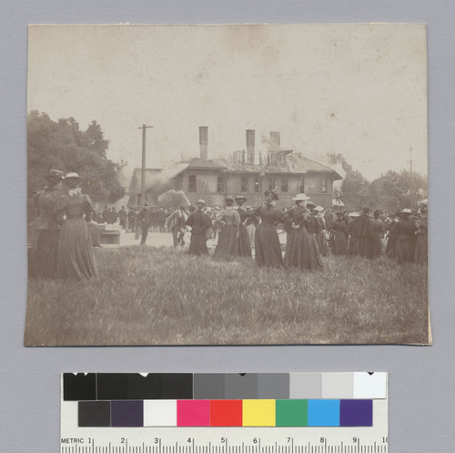 Agriculture Building on fire, University of California at Berkeley. [photographic print]