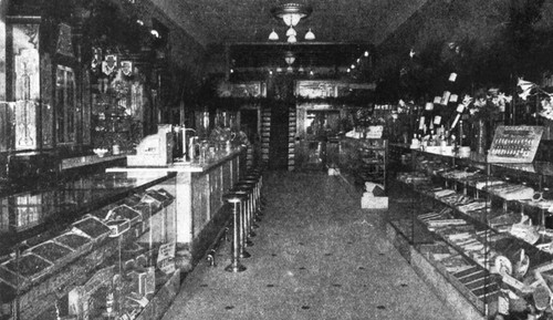 Harms Drug Company interior, South Glassell Street, Orange, California, 1917