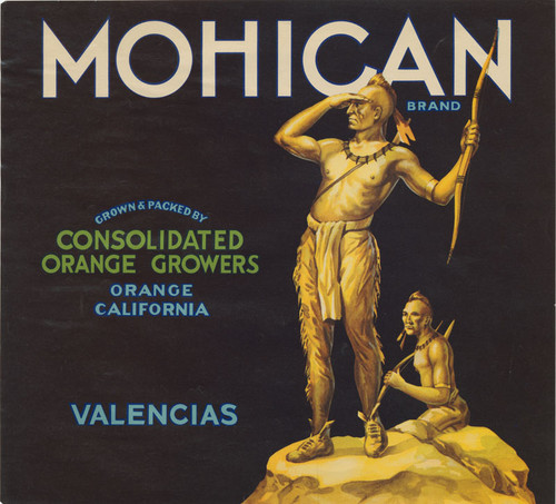 Crate label, Mohican Brand, Consolidated Orange Growers, Orange, California