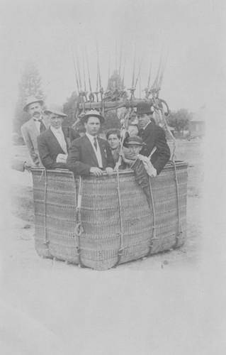 1910 Street Fair with group in balloon ascension ride, Orange, California