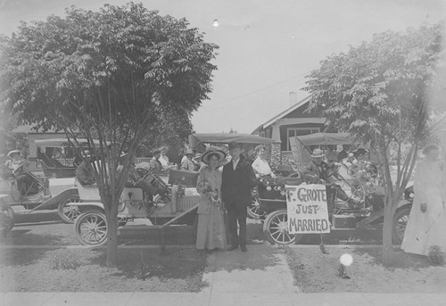 Fred and Mathilda Grote Wedding party, Orange, California, ca. 1915