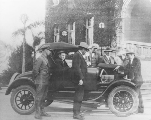 Orange Police Department automobile in front of the Orange City Hall, ca. 1930