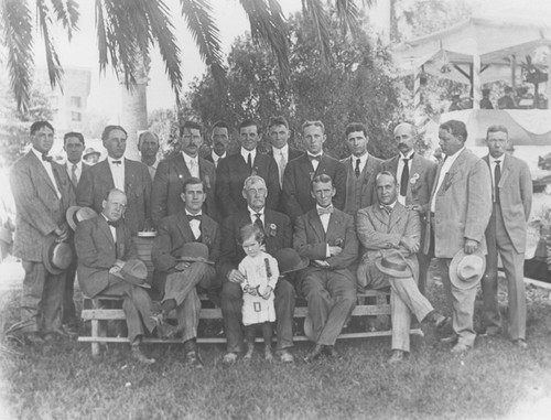 1910 Street Fair Committee group portrait in the Plaza Park, Orange, California, 1910