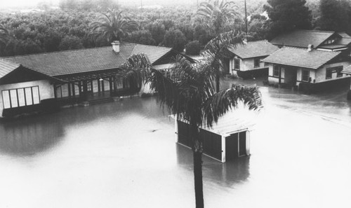 Orange County Hospital grounds after the Santa Ana River flooded, West Chapman Avenue, Orange, California, March 3, 1938