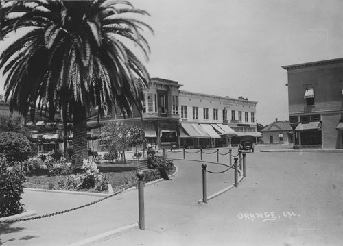 Plaza Square looking east toward Chapman Avenue, Orange, California, ca. 1920
