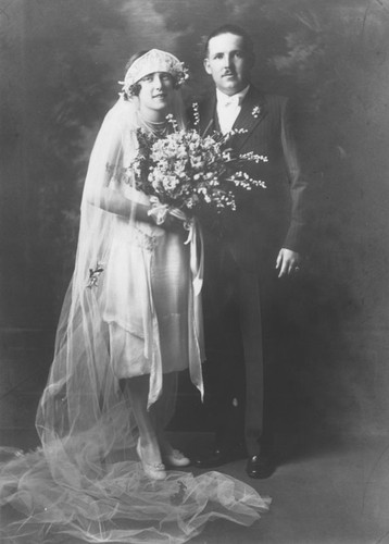 Wedding portrait of Cedric Anton White and his wife, Emma Eltiste, Orange, California, 1926