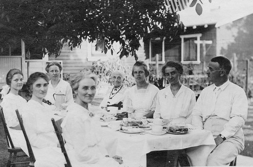 Lawn party at the Fiene residence, South Grand Street, Orange, California, ca. 1914