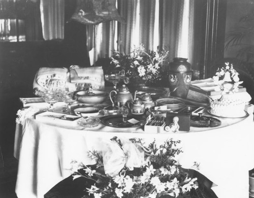 Wedding gifts for Cedric Anton White and Emma Eltiste, Orange, California, 1926
