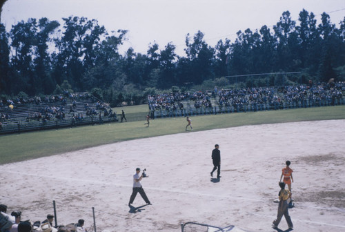 Orange Lionettes women's softball game in Orange City Park, Orange, California, 1954