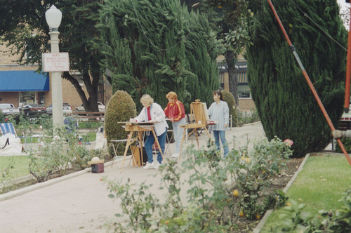 Plaza Park with artists painting, Orange, California, 1997