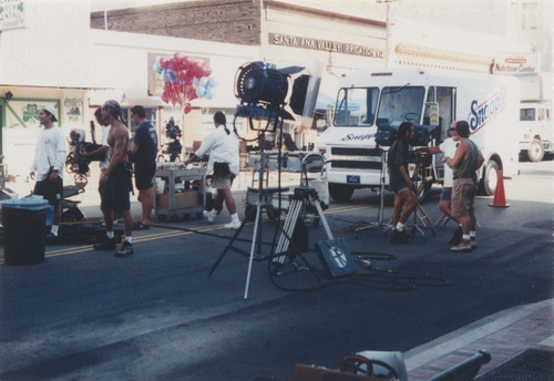 Snapple beverage commercial filming on North Glassell Street, Orange, California, 1996