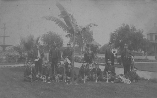 Orange Band of Musicians at Plaza, Orange, California, ca. 1900