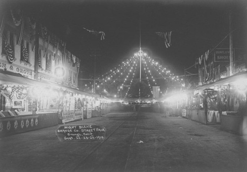 Orange Street Fair night scene, Orange, California, 1910