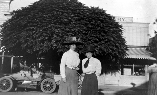 Two women on street in Orange, Californa, ca. 1915