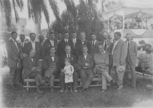 1910 Street Fair Committee group portrait in the Plaza Park, Orange, California, 1910