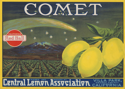 Crate label, Comet Brand, Central Lemon Association, Villa Park, California