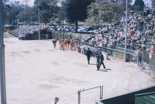 Orange Lionettes women's softball game in Orange City Park, Orange, California, 1954