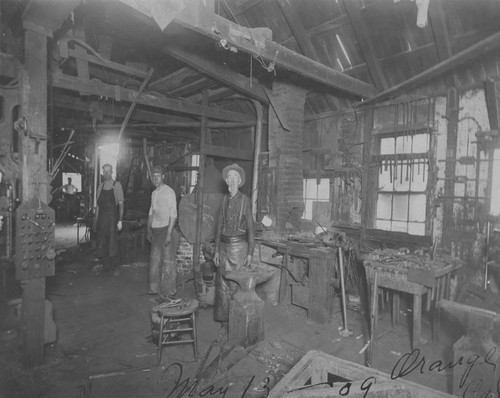 Coltrane & Harmon Blacksmith Shop, Orange, California, 1909